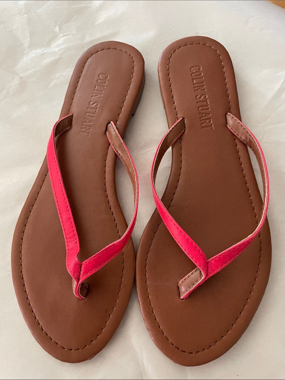 Colin Stuart Brown Footbed Pink Strap Flip Flops